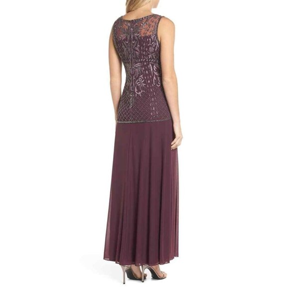 Pisarro Nights Beaded Bodice Mock Two-Piece Gown Maxi Dress Embellished Plum 2 - Picture 2 of 10
